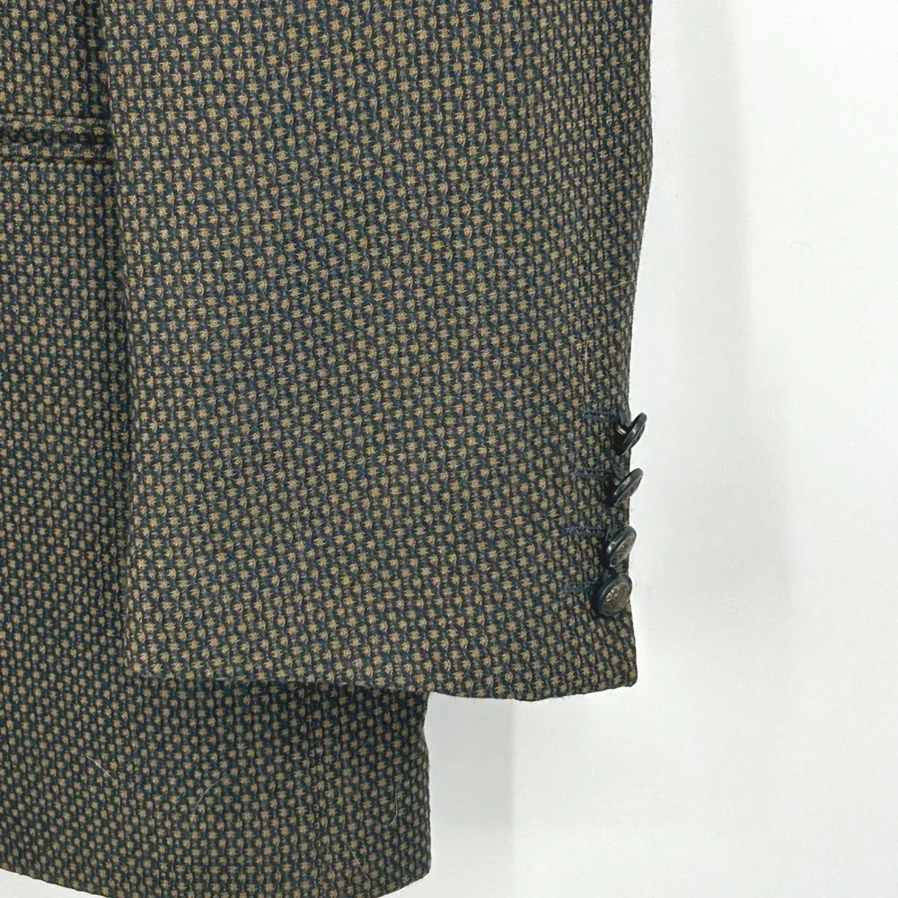 Mens Vtg Blazer Brown Olive Wool Micro Pattern Italian‎ Sport Coat 50L Galliani